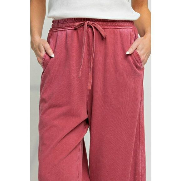 Easel Let's Grab Starbs Mineral Washed French Terry Pants in Wine EB40836 - Picture 5 of 5